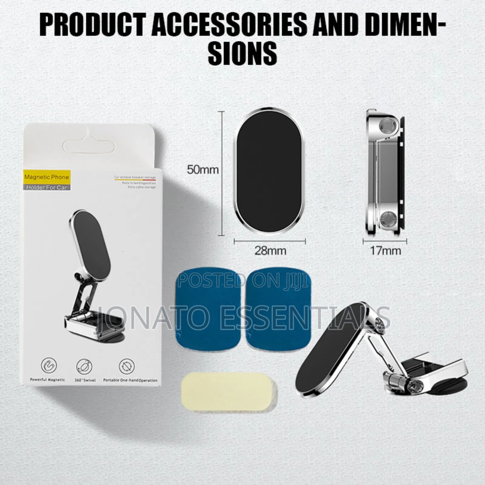 Folding Magnetic Car Phone Holder Dashboard Mount - 360° Swivel Metal