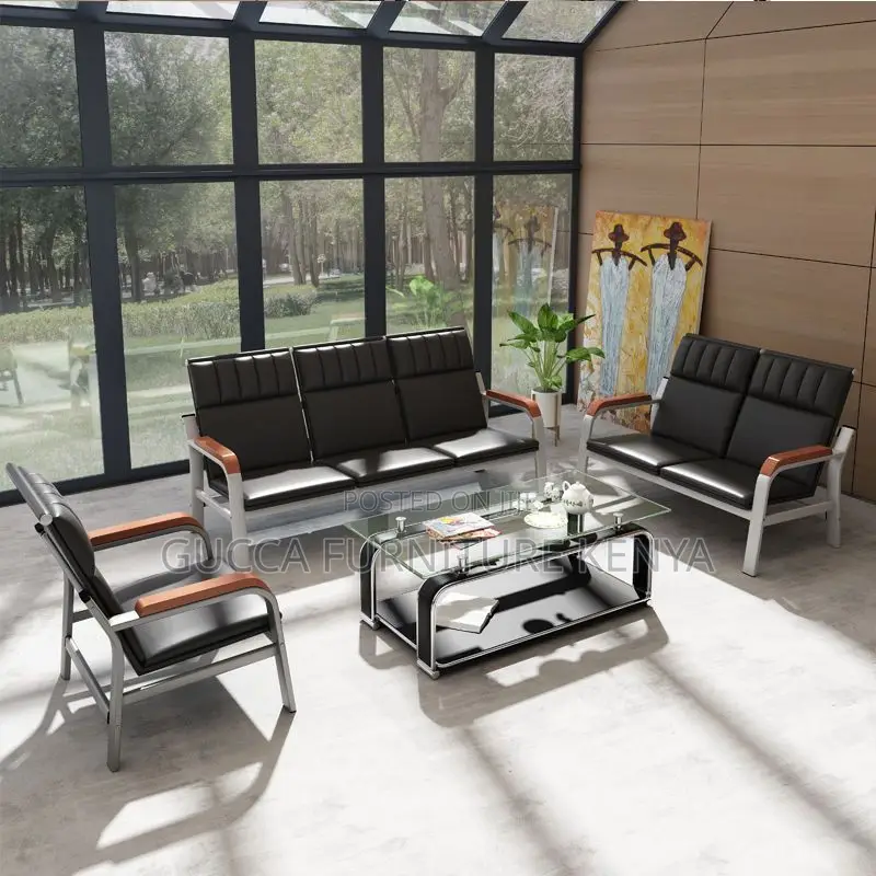 5-seater Leather Cushioned Reception Sofa