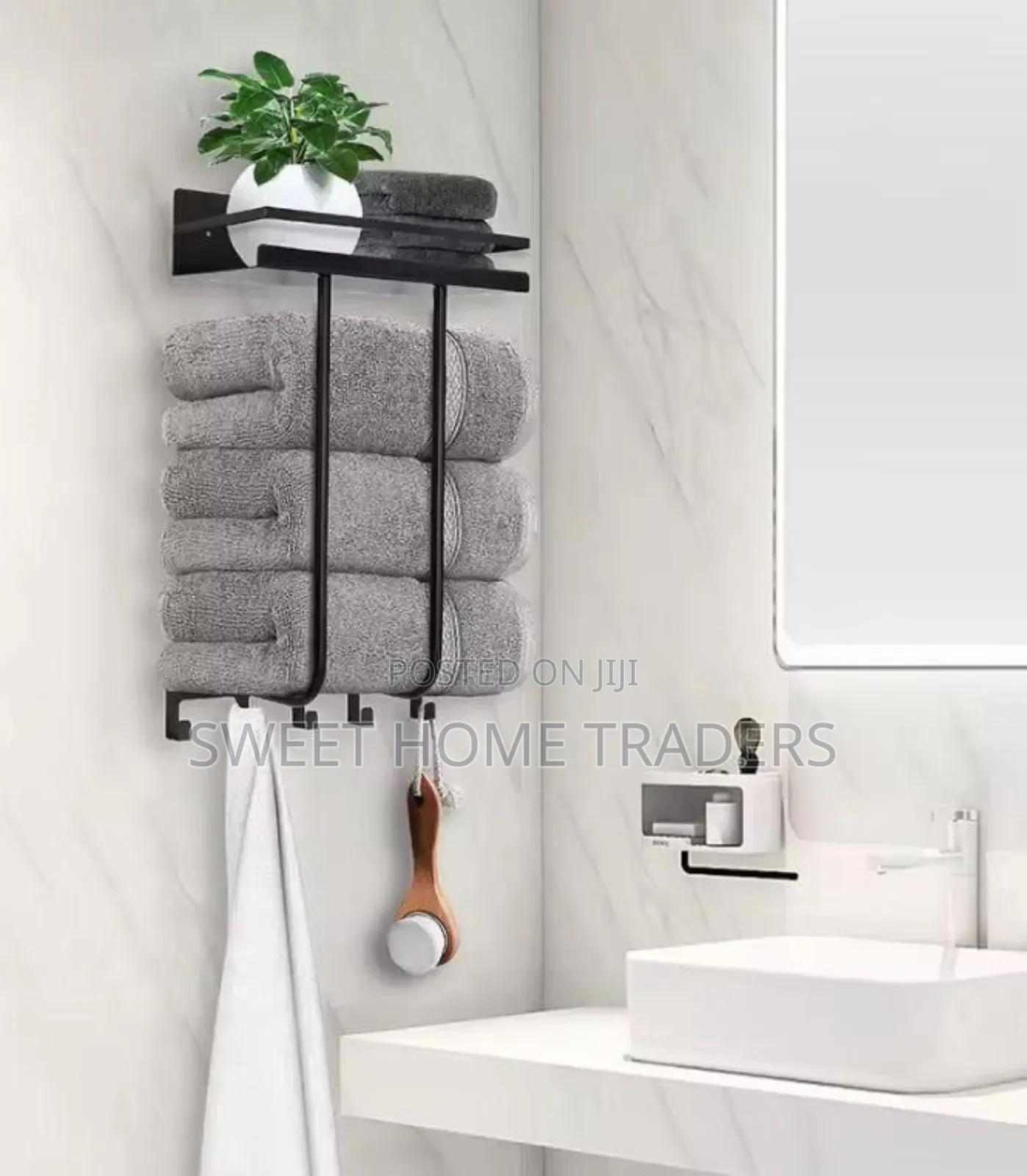 Bathroom Towel Holder With Metal Shelf