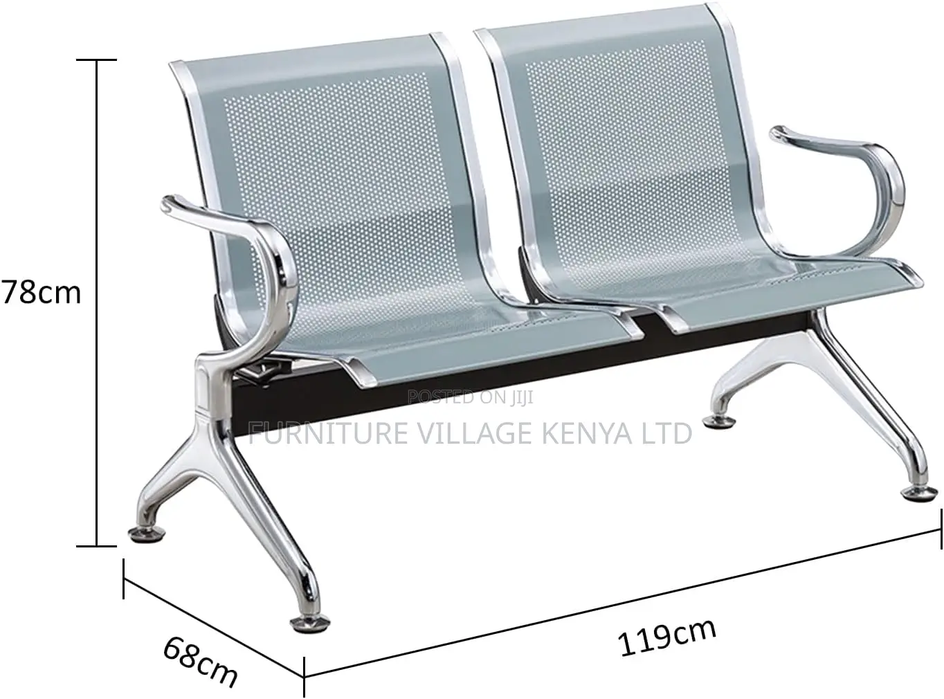 Waiting Bench; 2-seater Office Steel Waiting Bench