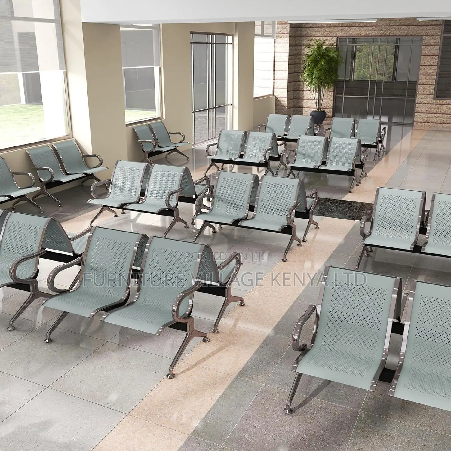 Waiting Bench; 2-seater Office Steel Waiting Bench