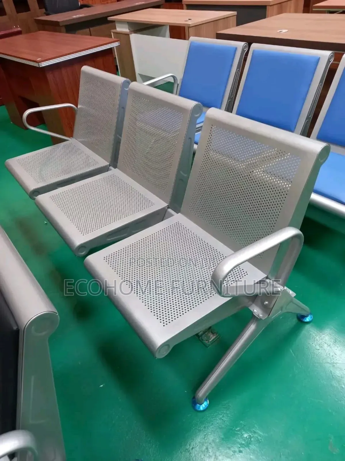 3 Seater Metallic Silver Waiting Chair