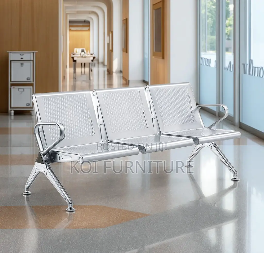 Office Bench : 3-Seater Heavy Duty Silver Bench