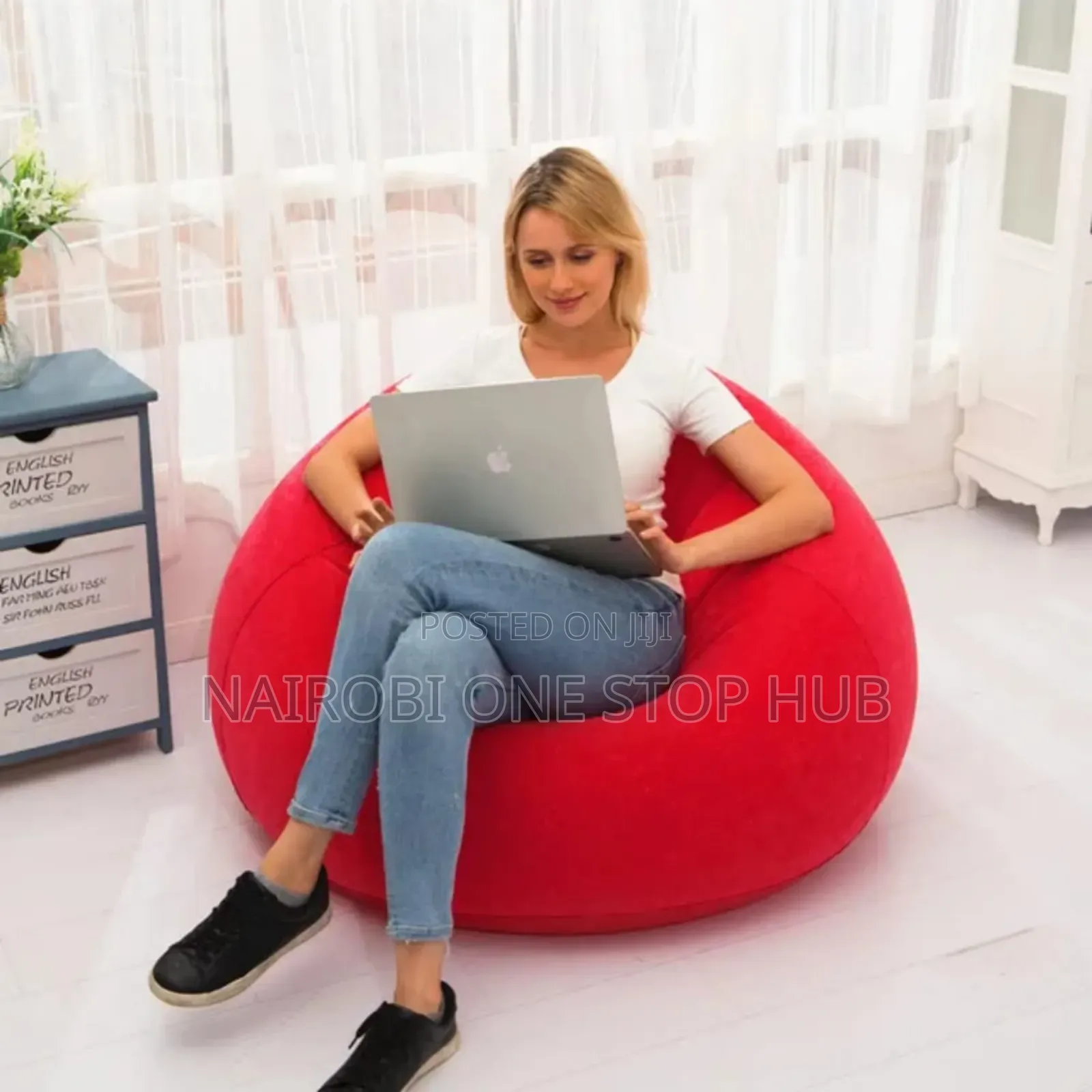 Inflatable Sofa Bean Shaped Chair With Manual Pump