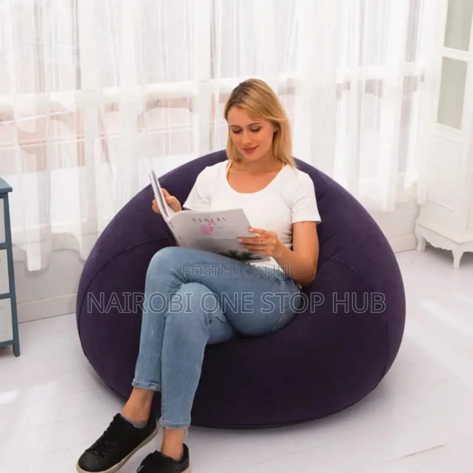 Inflatable Sofa Bean Shaped Chair With Manual Pump