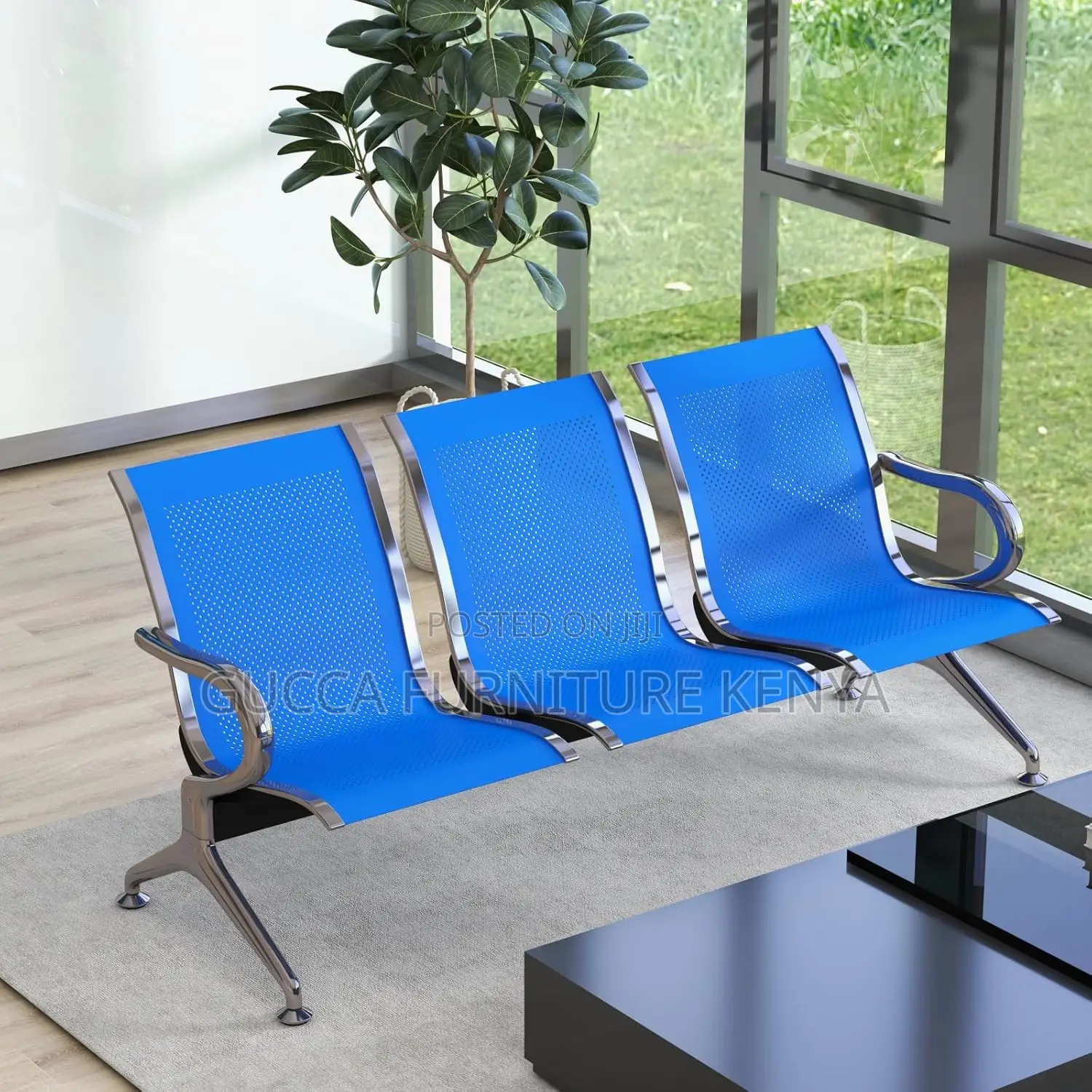 3-link Metallic Reception Office Waiting Bench