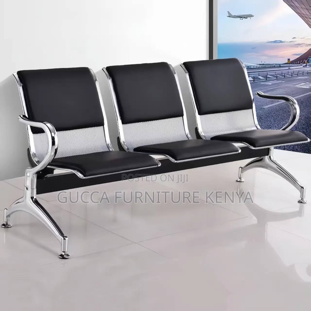 3-link Leather Cushioned Reception Waiting Bench