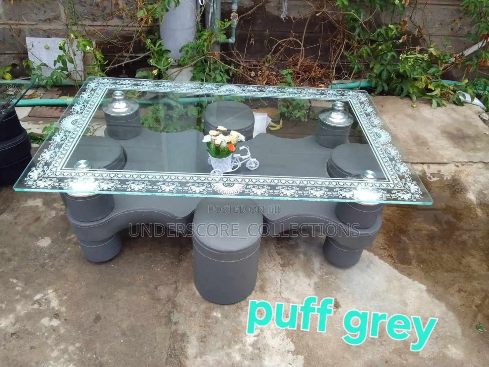 Tampered Glass Table With Puffs