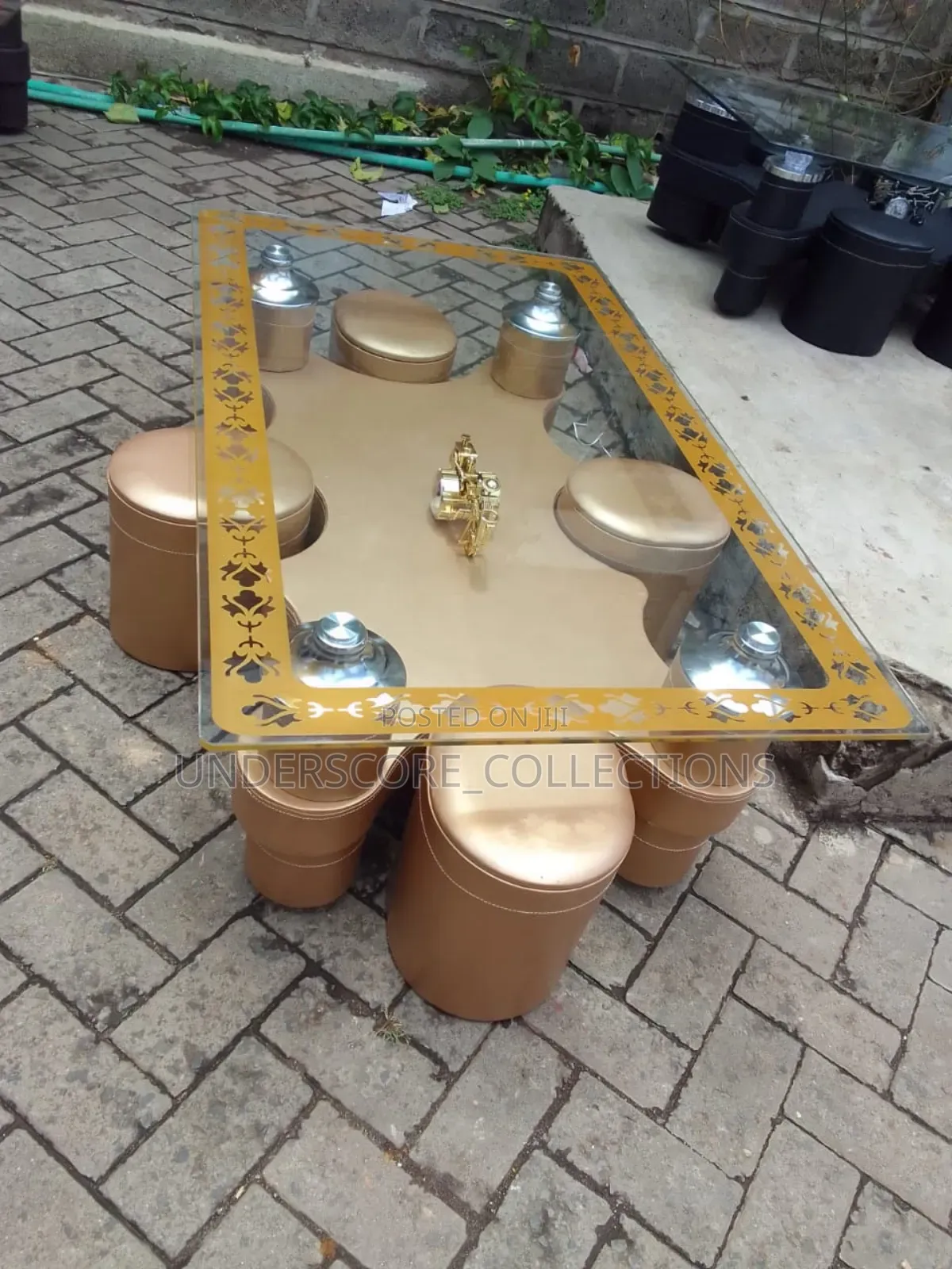 Tampered Glass Table With Puffs