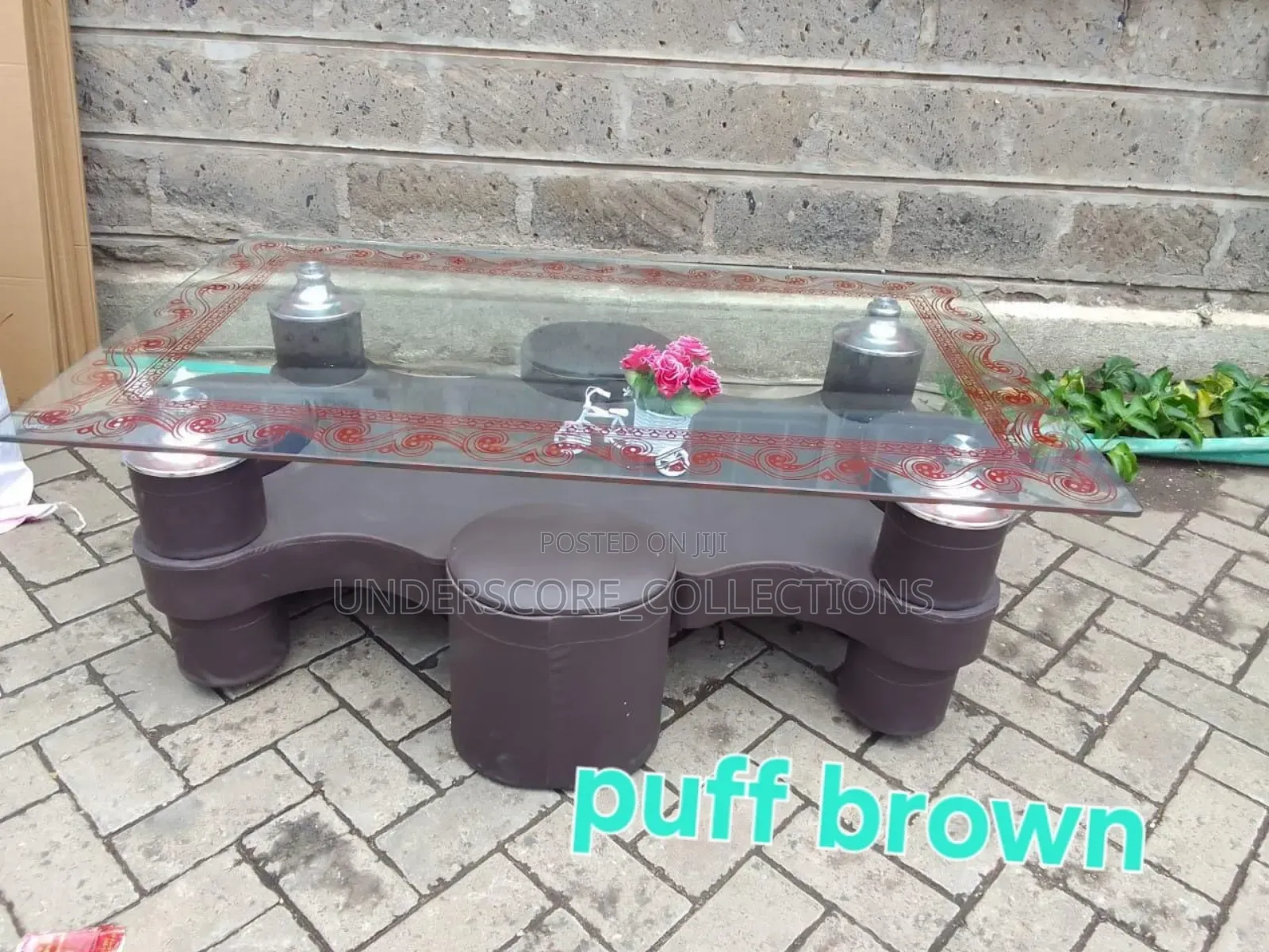 Tampered Glass Table With Puffs
