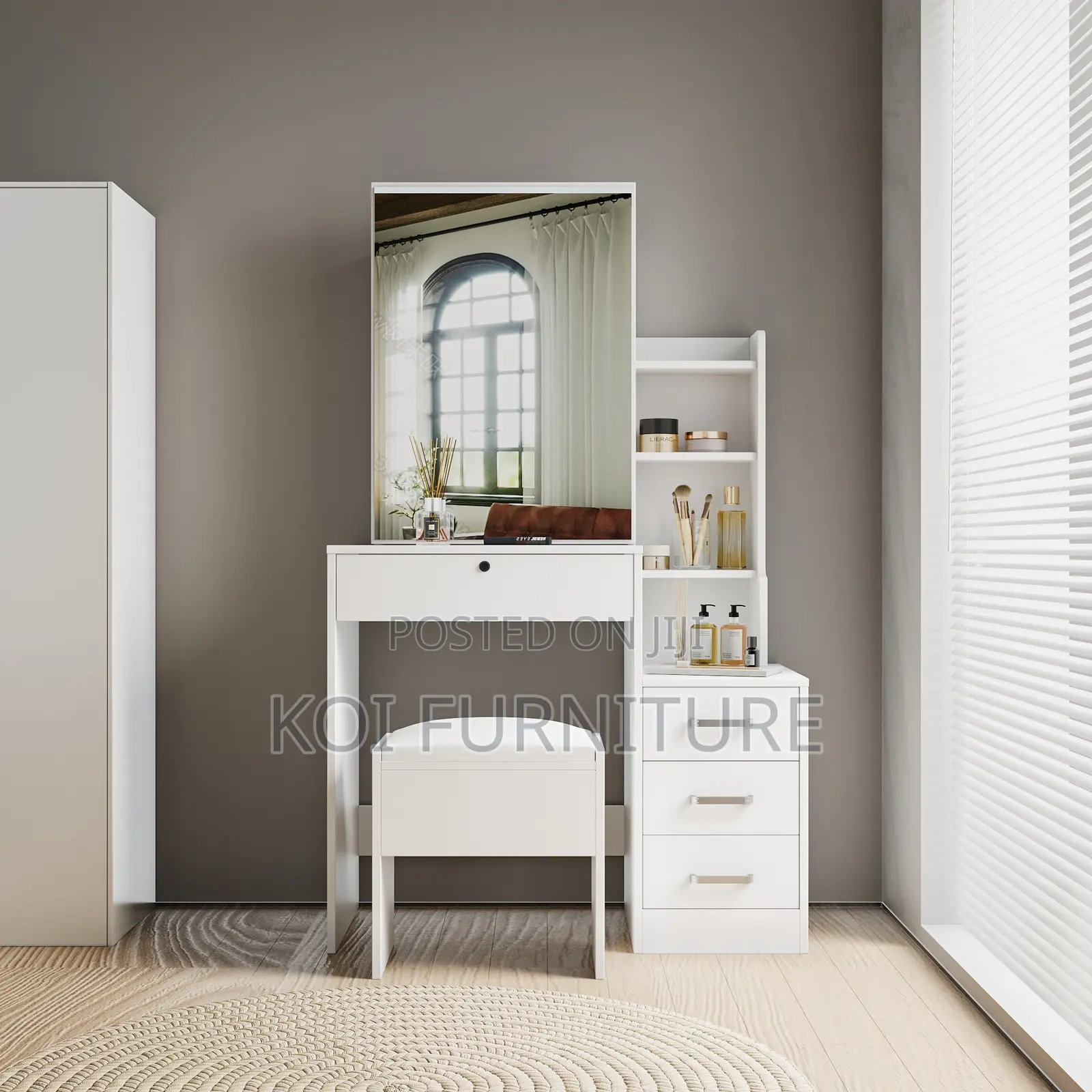 Dressers; White Elegant Vanity Dreessing Table With Sliding Mirror