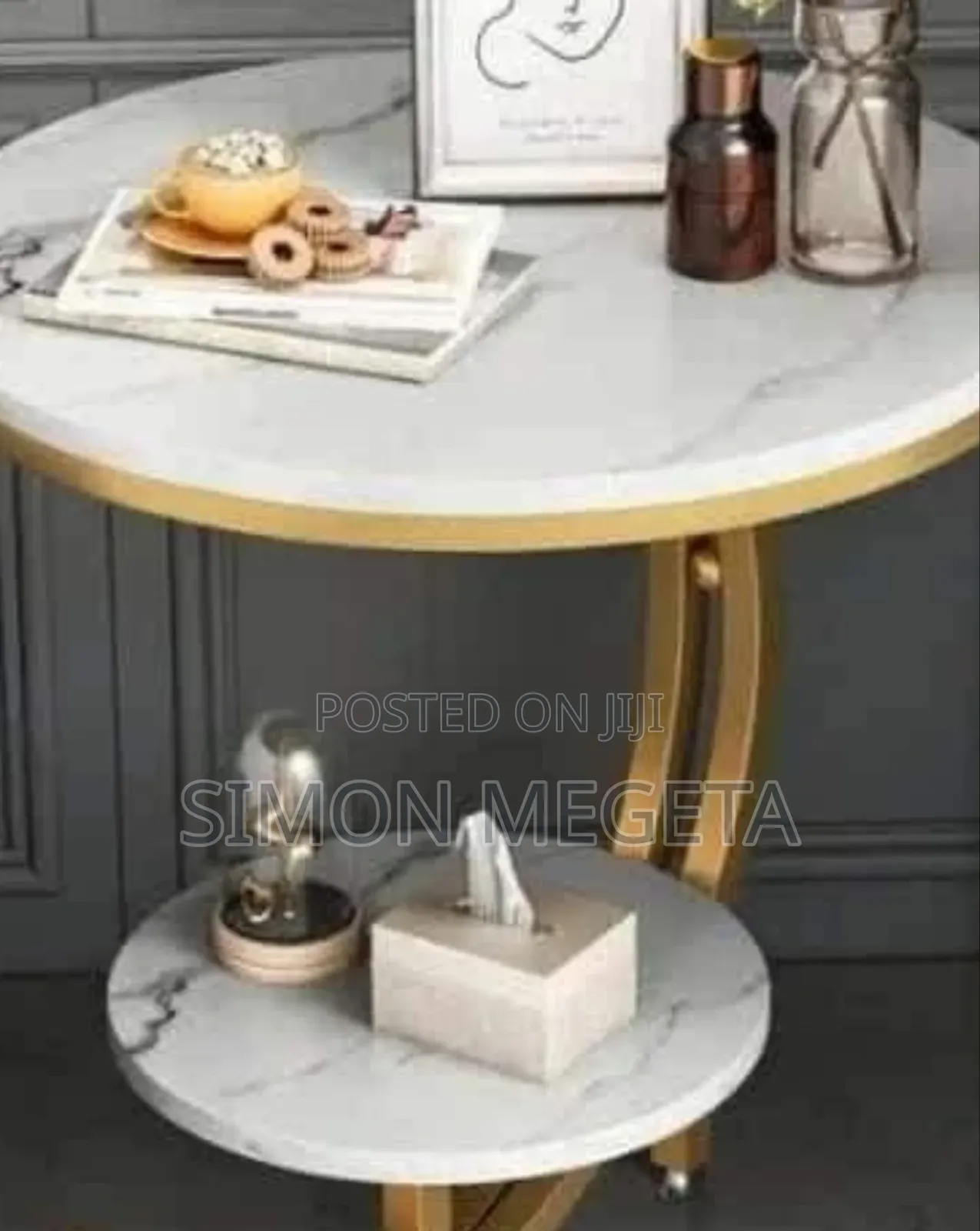 Double-Layer Console Bedside Cabinet – MDF Marble-Effect Coffee Table
