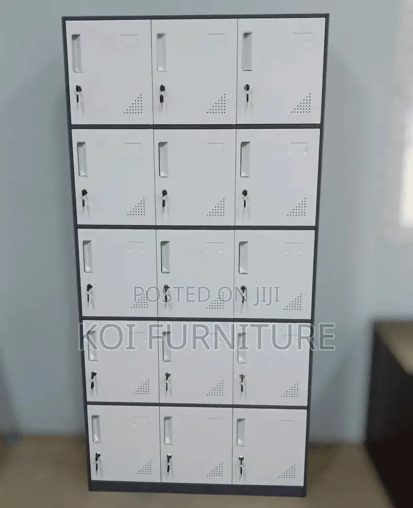 Office Cabinet; 15 Lockers Grey Staff and Employees Filing Cabinet