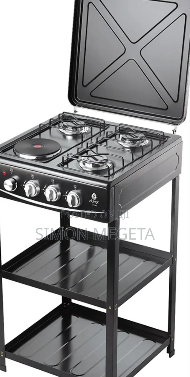 Nunix Cooker 3 Gas +1 Electric Plate Standing Cooker Plus Shelves