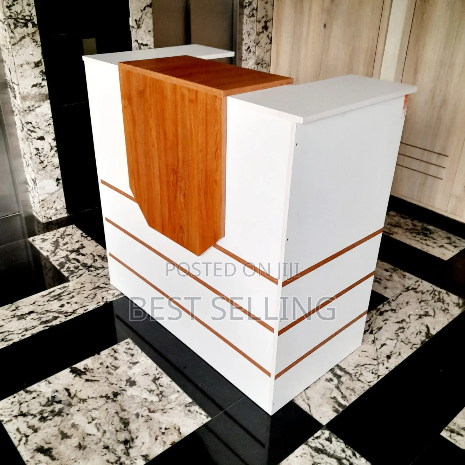 Modernized White Brown Reception Desk