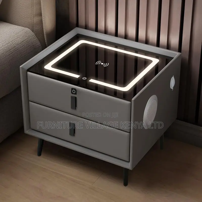 Bed Cabinet; 2-Drawer Bedside Cabinet With Led and Fingerprint