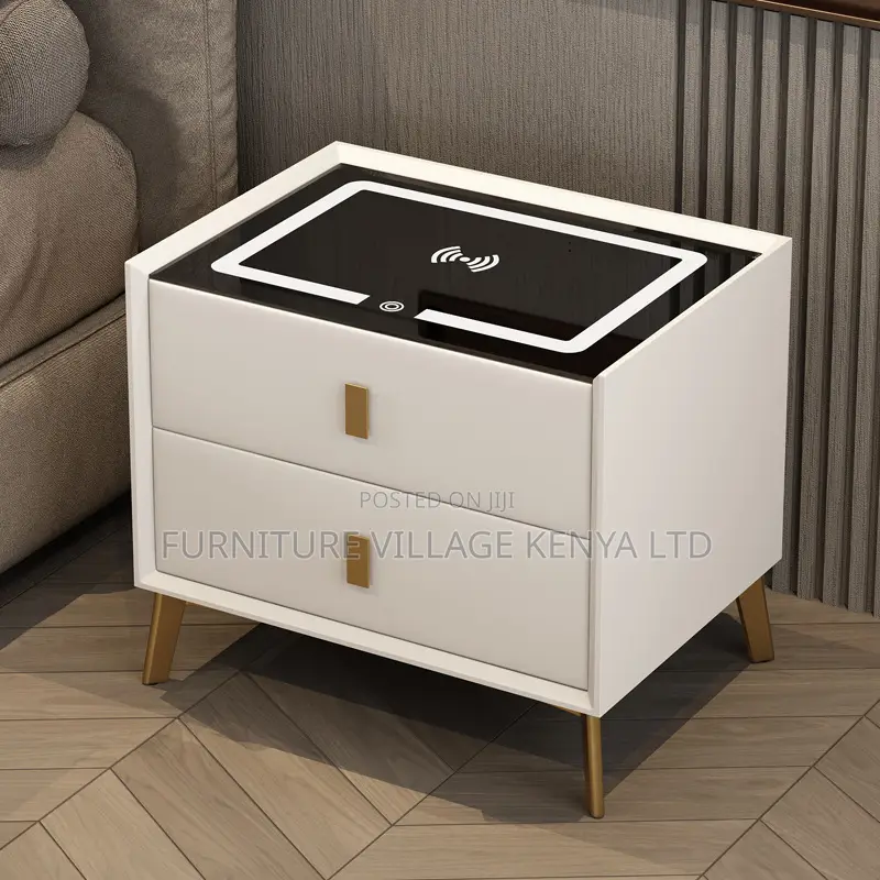 Bed Cabinet; 2-Drawer Bedside Cabinet With Led and Fingerprint