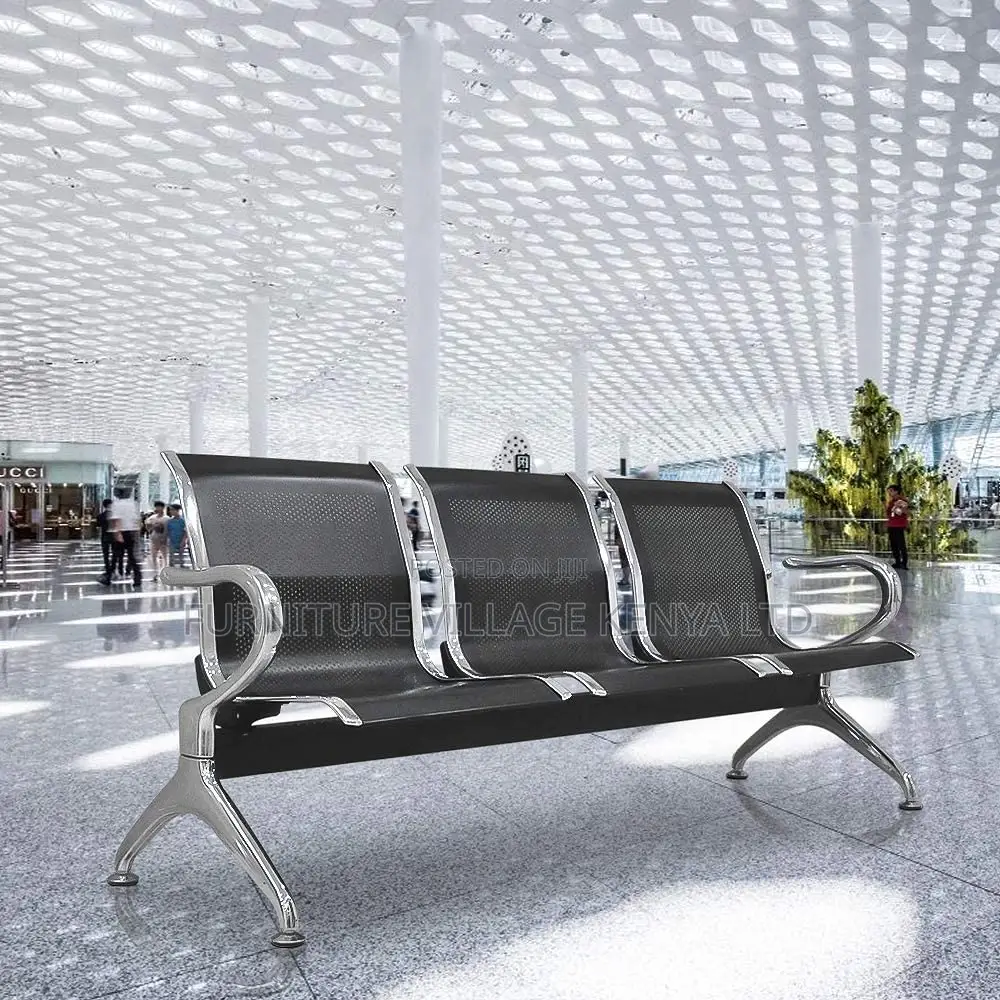 Office Bench; 3-Link Stainless Steel Reception Bench