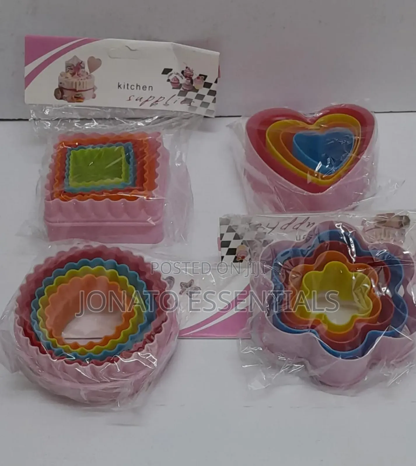 Plastic Cookie Cutters Set - Heart, Flower, Round, Square Shapes