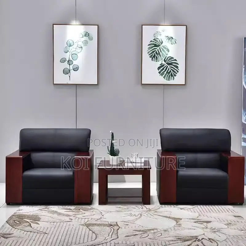 Office Sofa : 5-Seater Mahogany Armrest Office Waiting Sofa