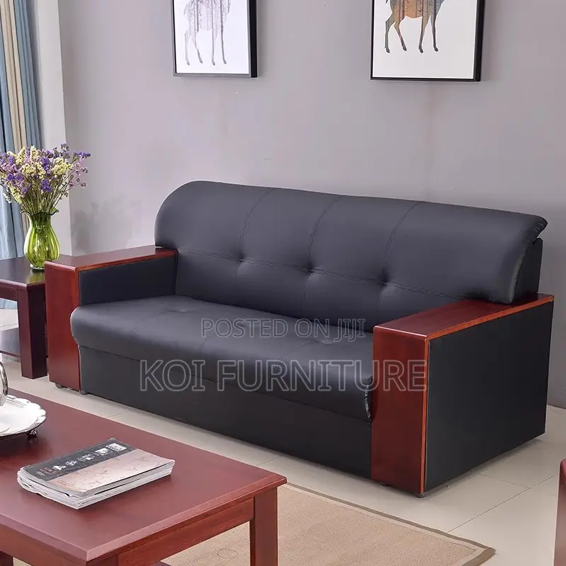 Office Sofa : 5-Seater Mahogany Armrest Office Waiting Sofa