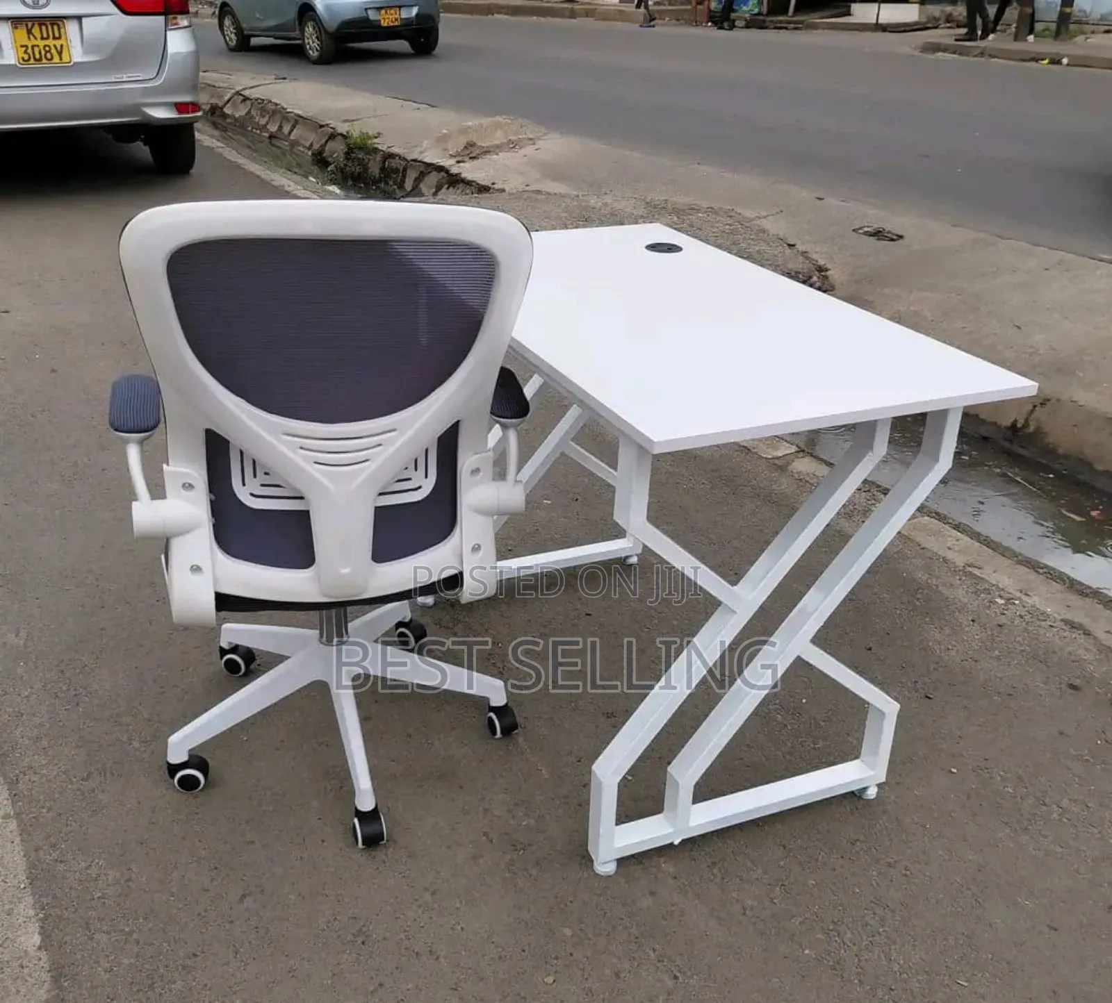 Classic Metallic Table and White Office Chair