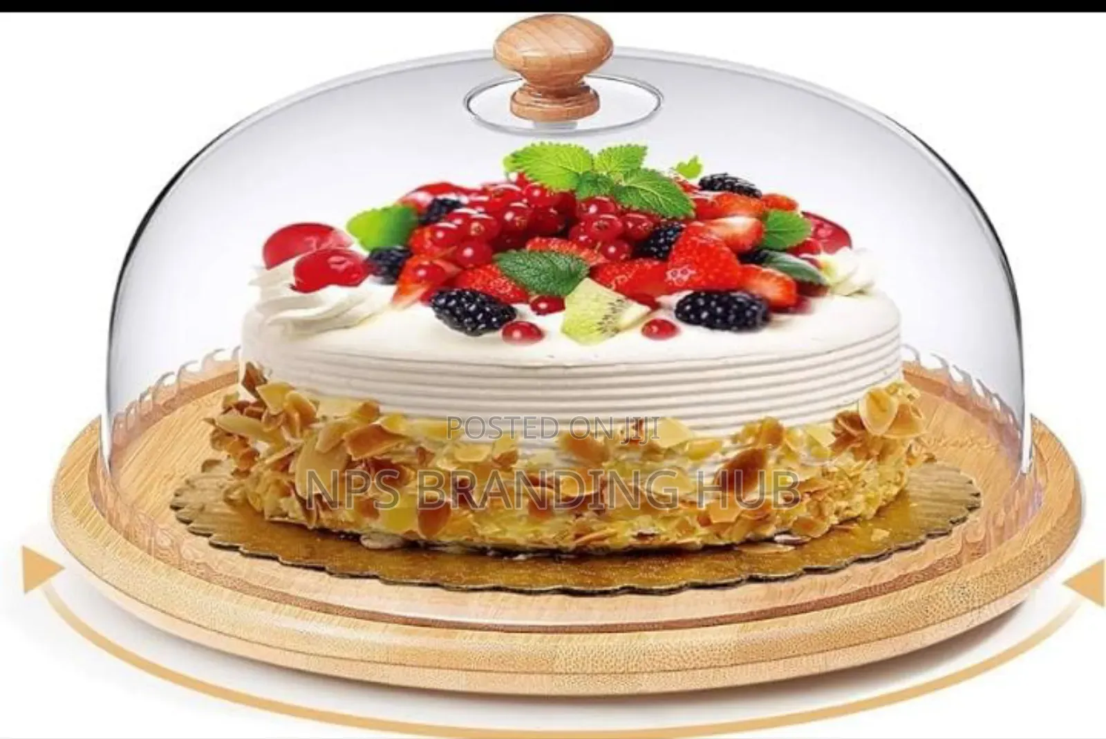 Bamboo Base Cake/Fruit Stand With Acrylic Top Dome Cover Size 30cm Ao