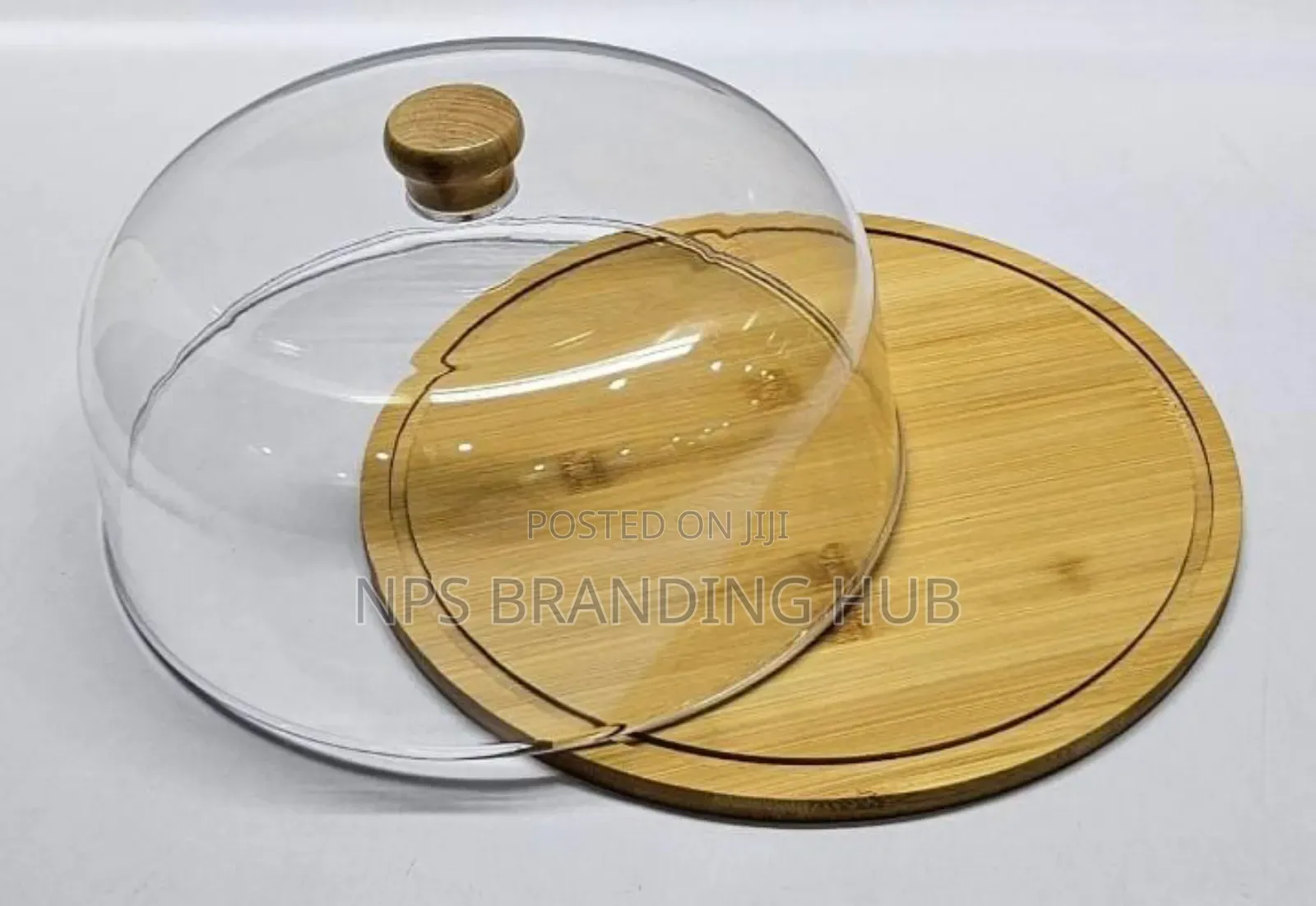 Bamboo Base Cake/Fruit Stand With Acrylic Top Dome Cover Size 30cm Ao