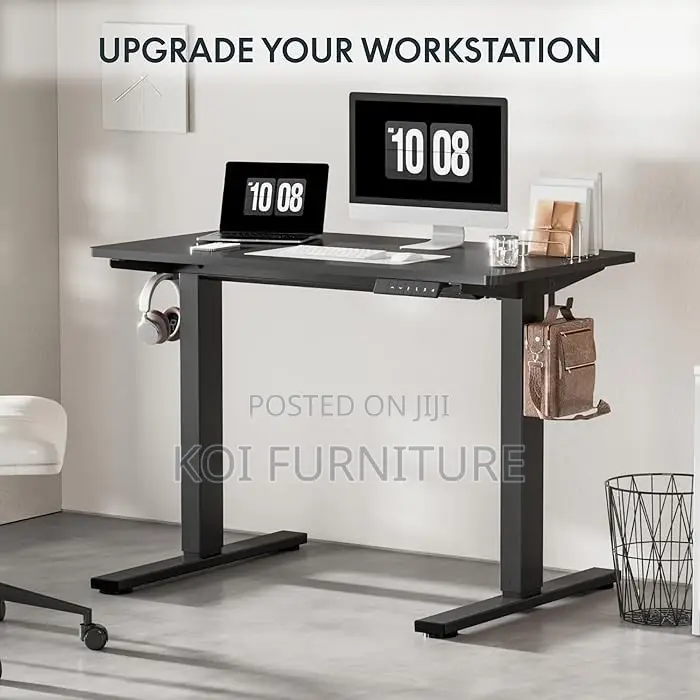 Office Desk; 1.2 Meter Black Height Adjustable Office Desk