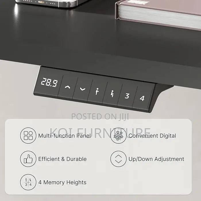 Office Desk; 1.2 Meter Black Height Adjustable Office Desk