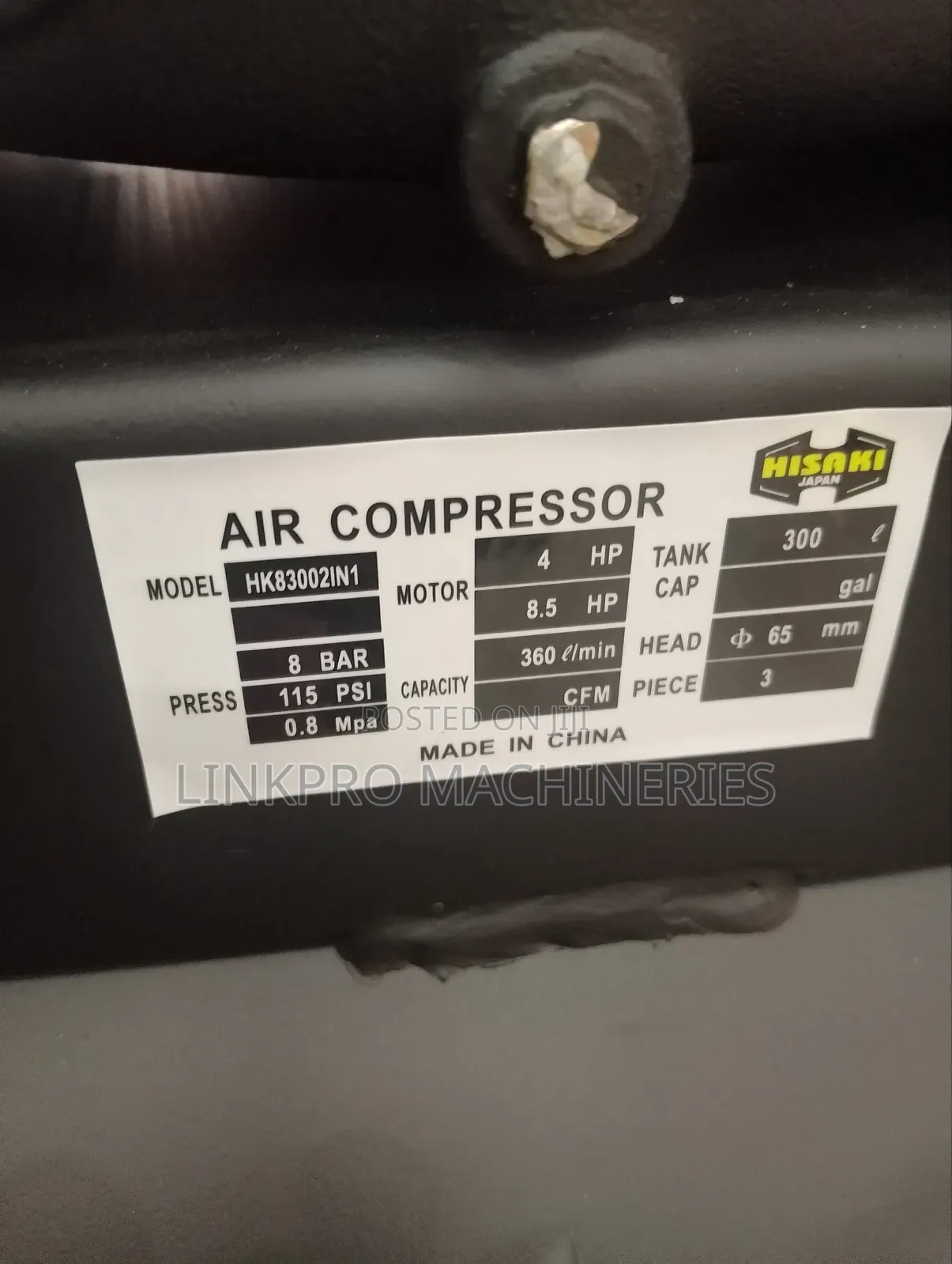 300 Litres 2 in 1 Hisaki Air Compressor With Diesel Engine