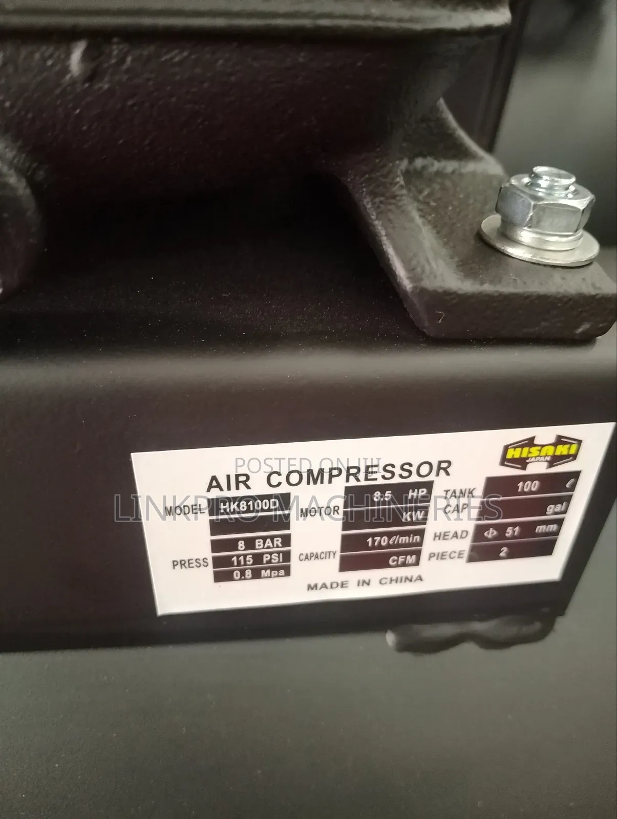 100 Litres Hisaki 8.5 Hp Diesel Engine Air Compressor