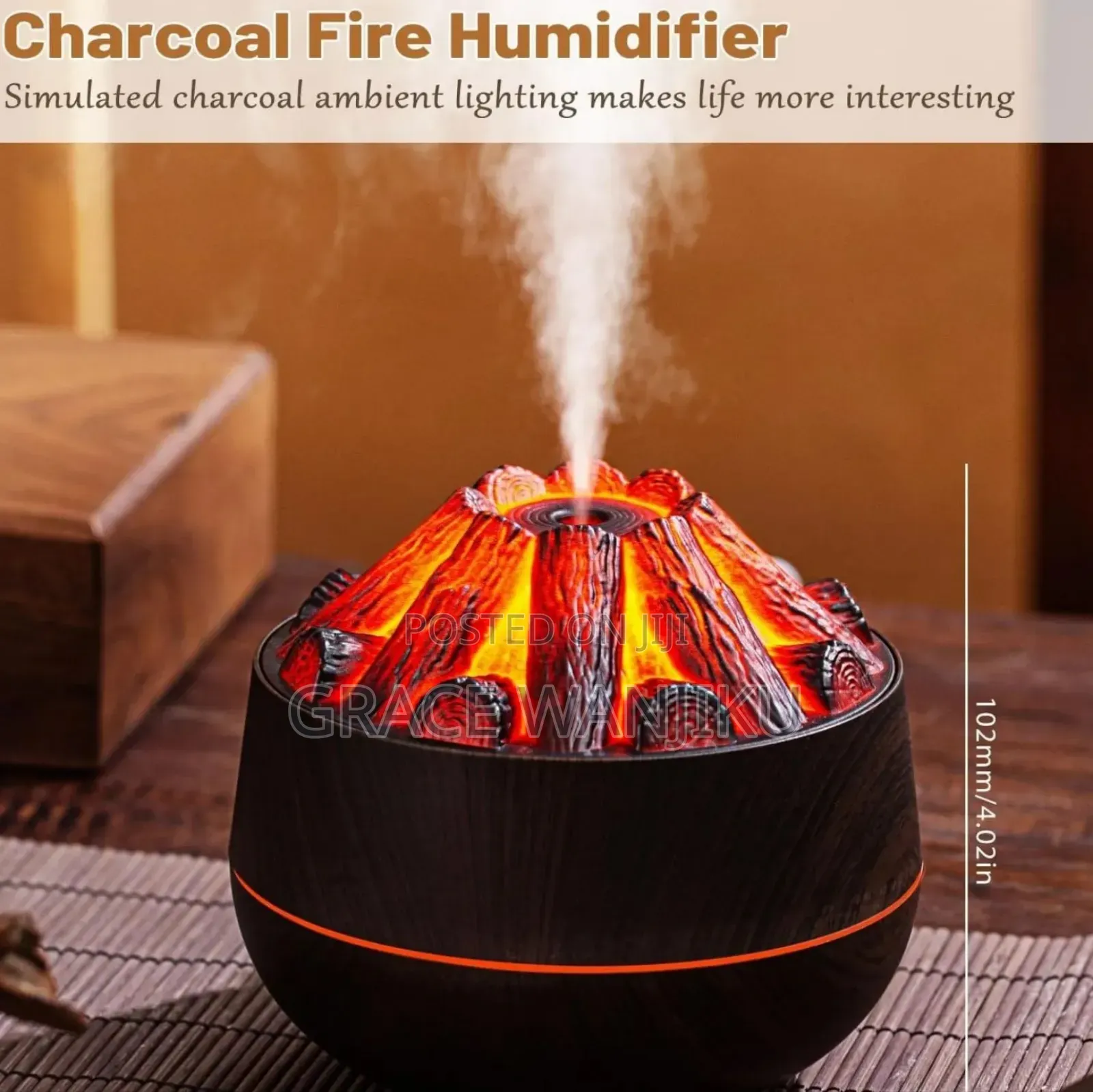 Charcoal Fire Humidifier 2.2w 300ml Tank 30-50ml/H Spray *