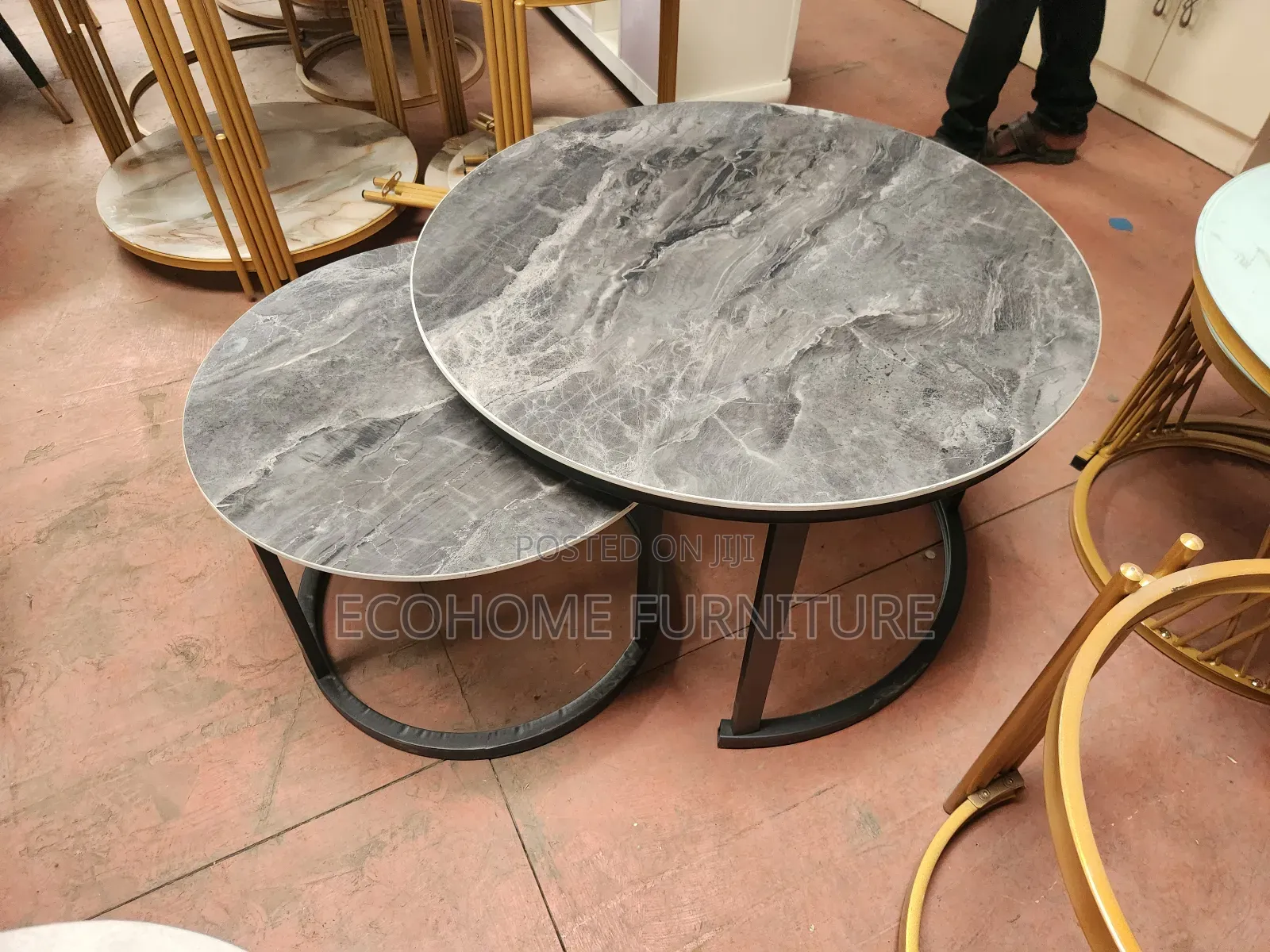 Gray Pure Marble Nesting Coffee Table With Black Frame