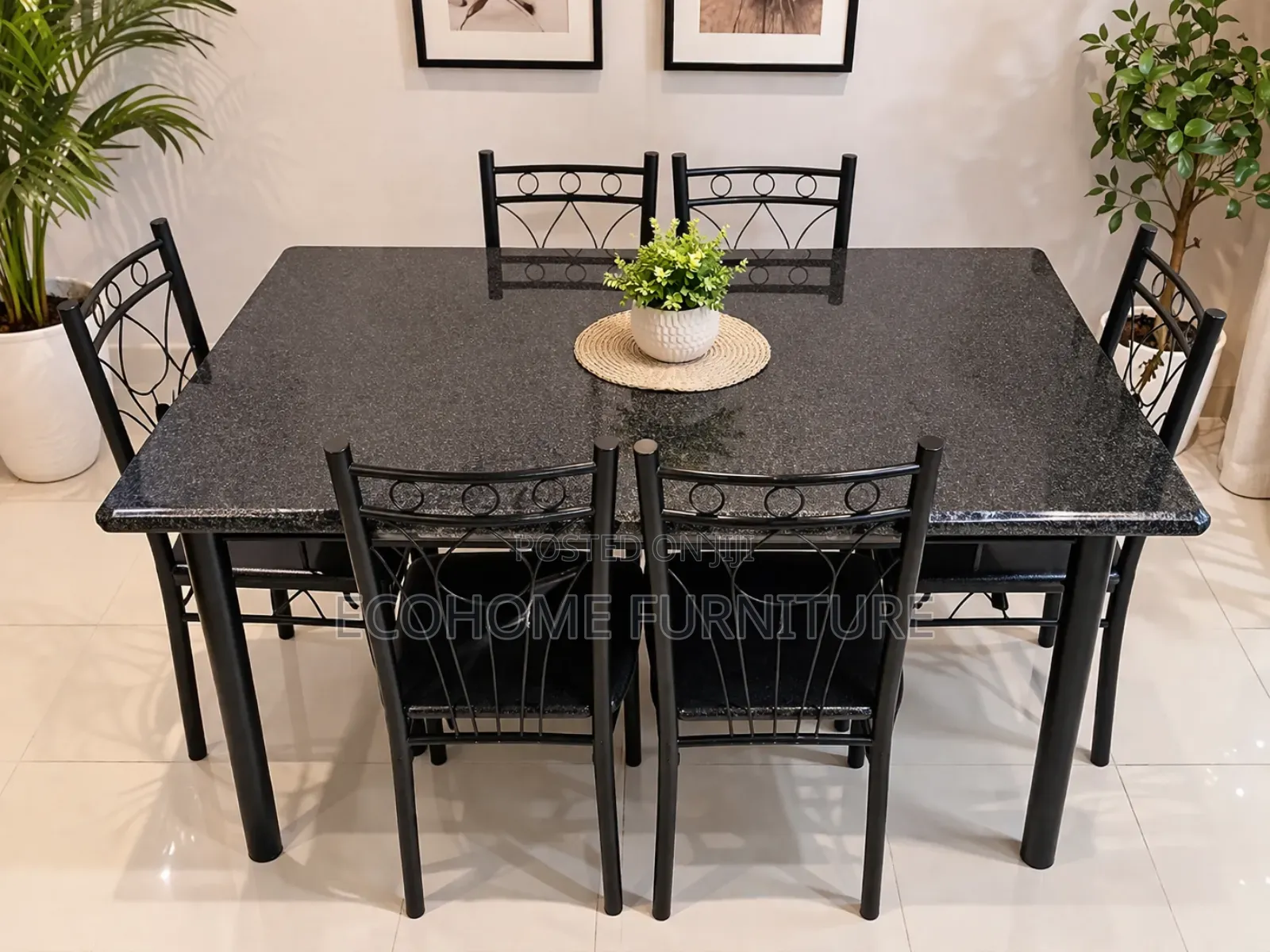 6 Seater Dining Table Wooden Top and Metallic Seater