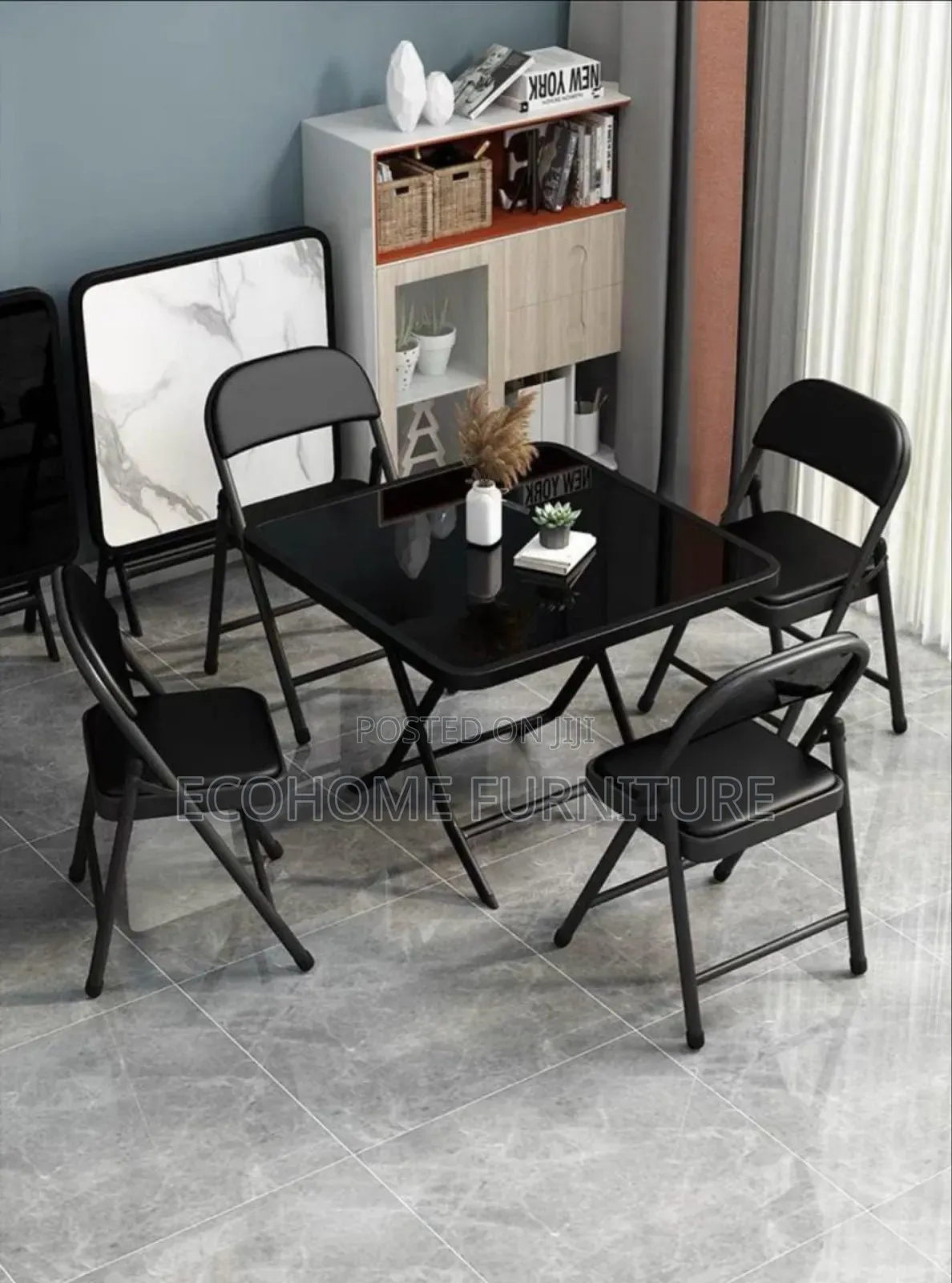 4 Seater Black Foldable Chair and Table