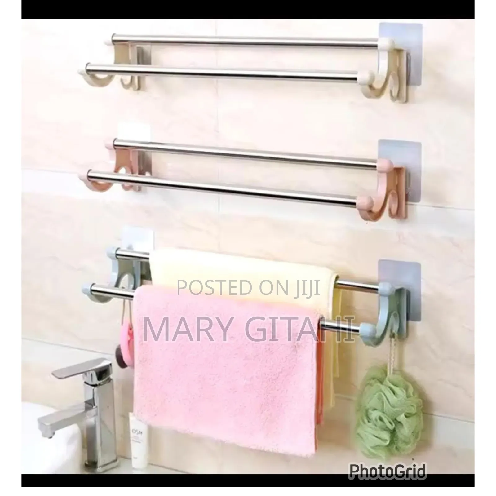 54cm Self Adhesive Double Pole Towel Holder, Towel Rack