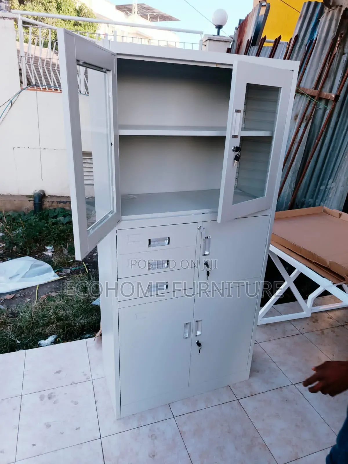 Steel Filling Cabinet Half Glass With Documents Safe Box