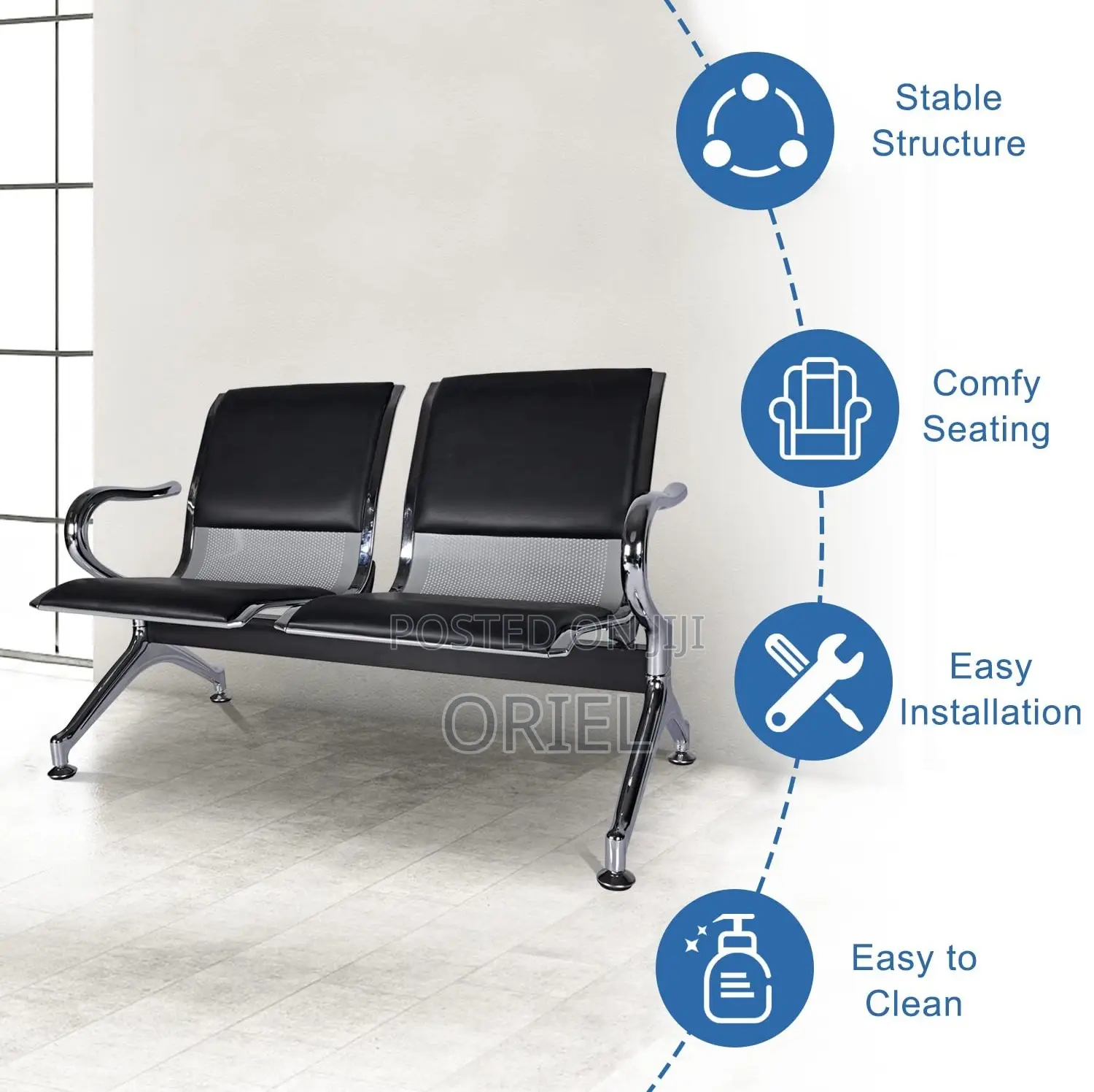 Reception Benches:- Padded 2 Seater Reception Waiting Bench