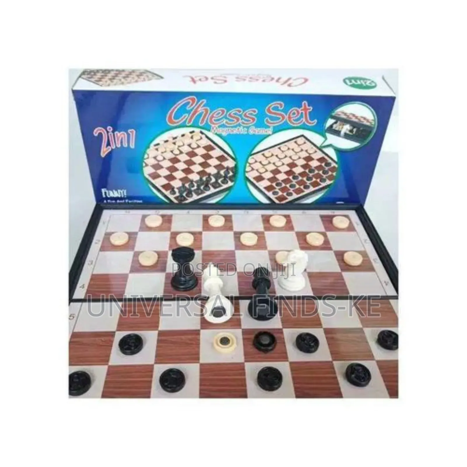 2-in-1 Wooden Chess Board Checkers Set – Foldable Strategy Board
