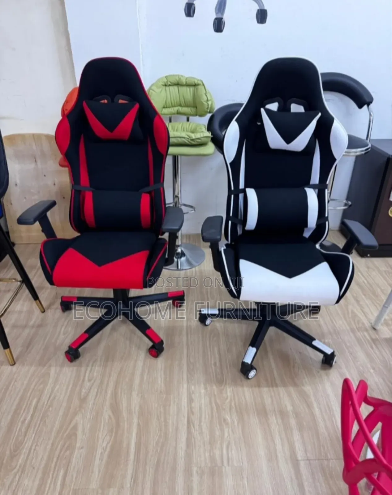 Fabric Gaming Chair. Red Black and White Black