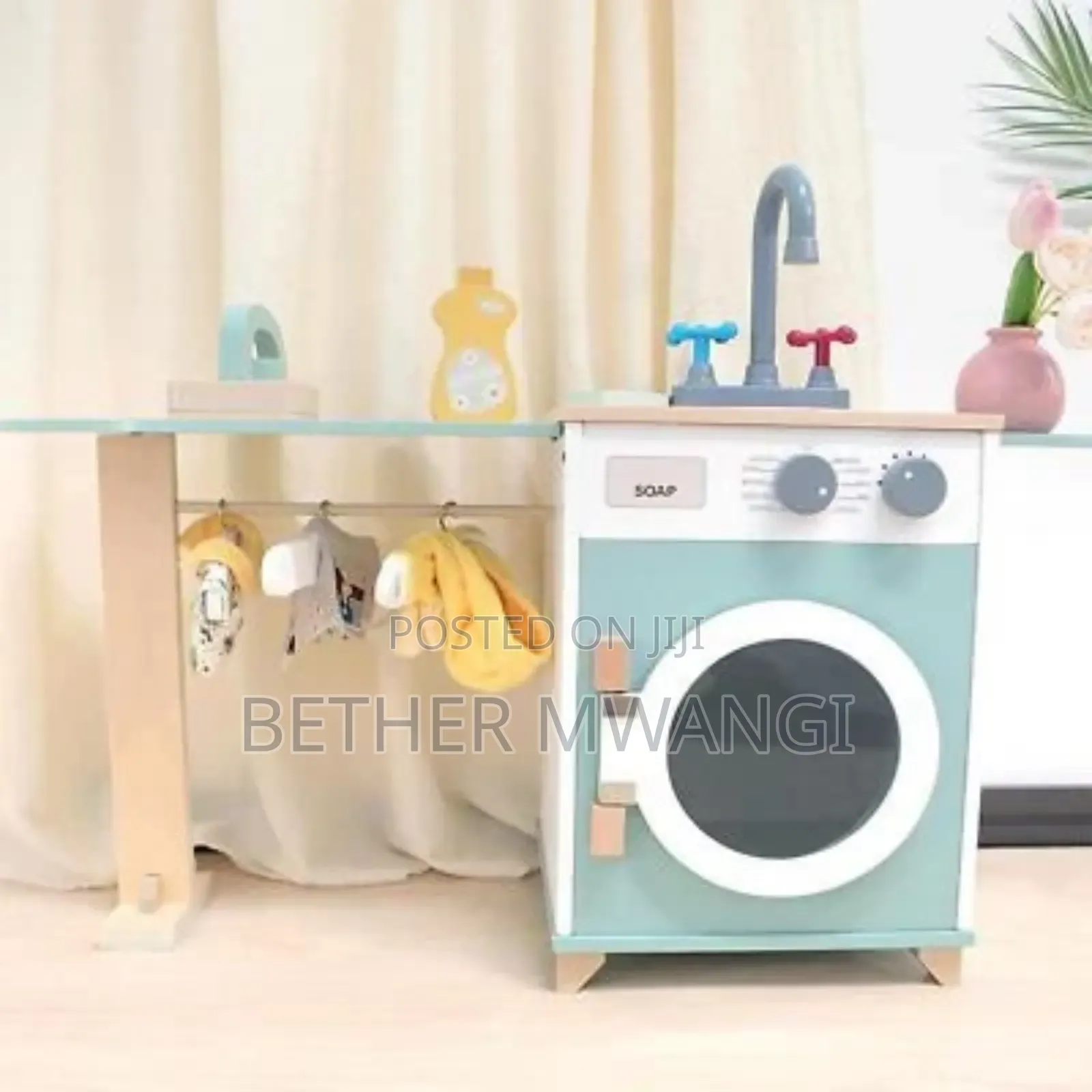 Miniature Wooden Laundry Station Kids Play Set