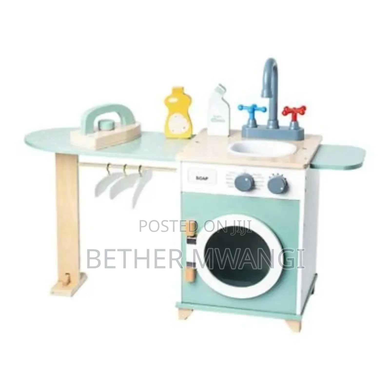 Miniature Wooden Laundry Station Kids Play Set
