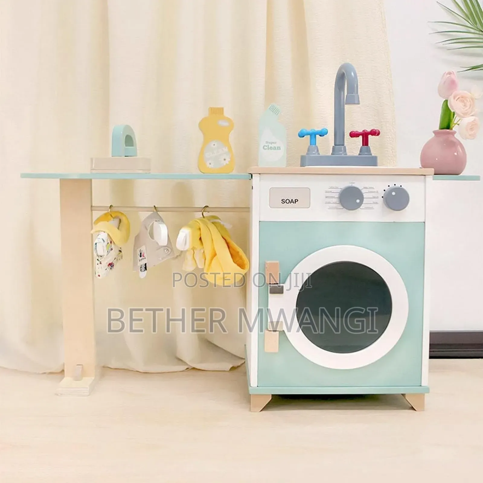 Miniature Wooden Laundry Station Kids Play Set