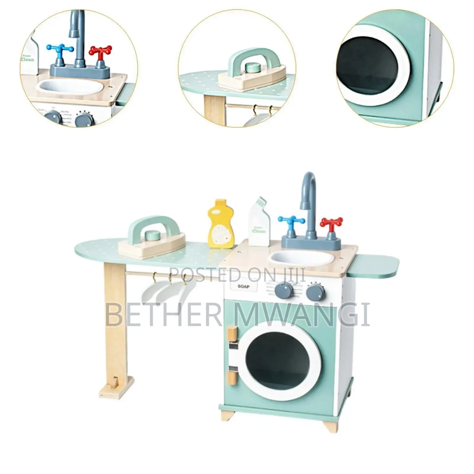 Miniature Wooden Laundry Station Kids Play Set