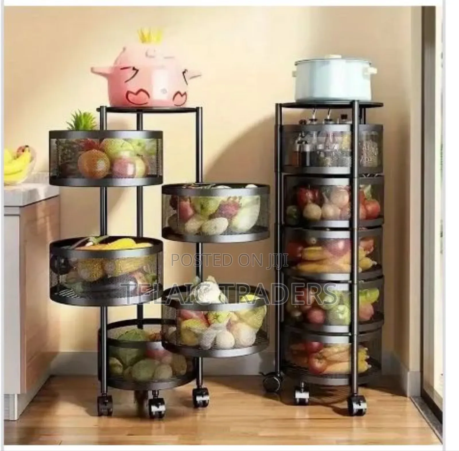 Round Fruit Rack With Wheels(In Good Condition)* *5 Tier