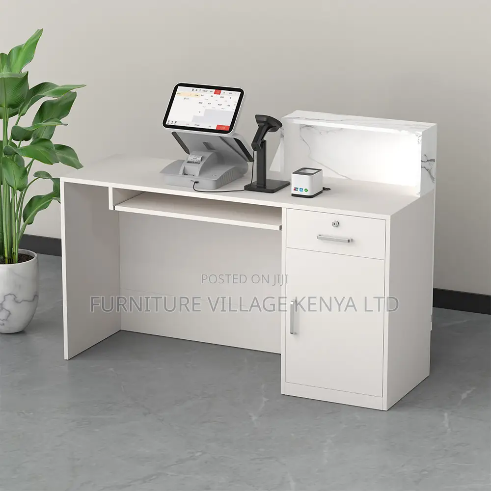 Office Desk; Modern White Front Reception Office Desk