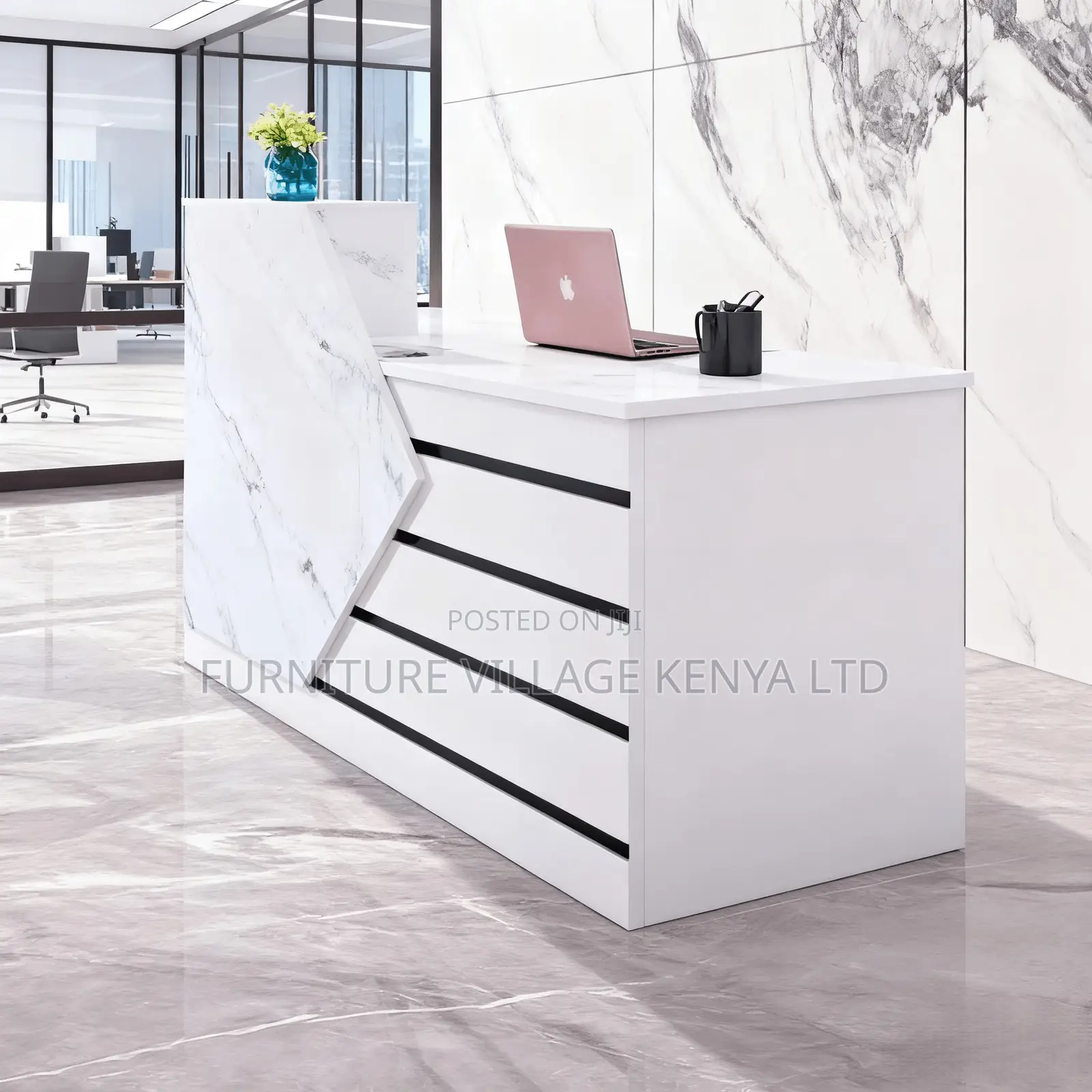 Office Desk; Modern White Front Reception Office Desk