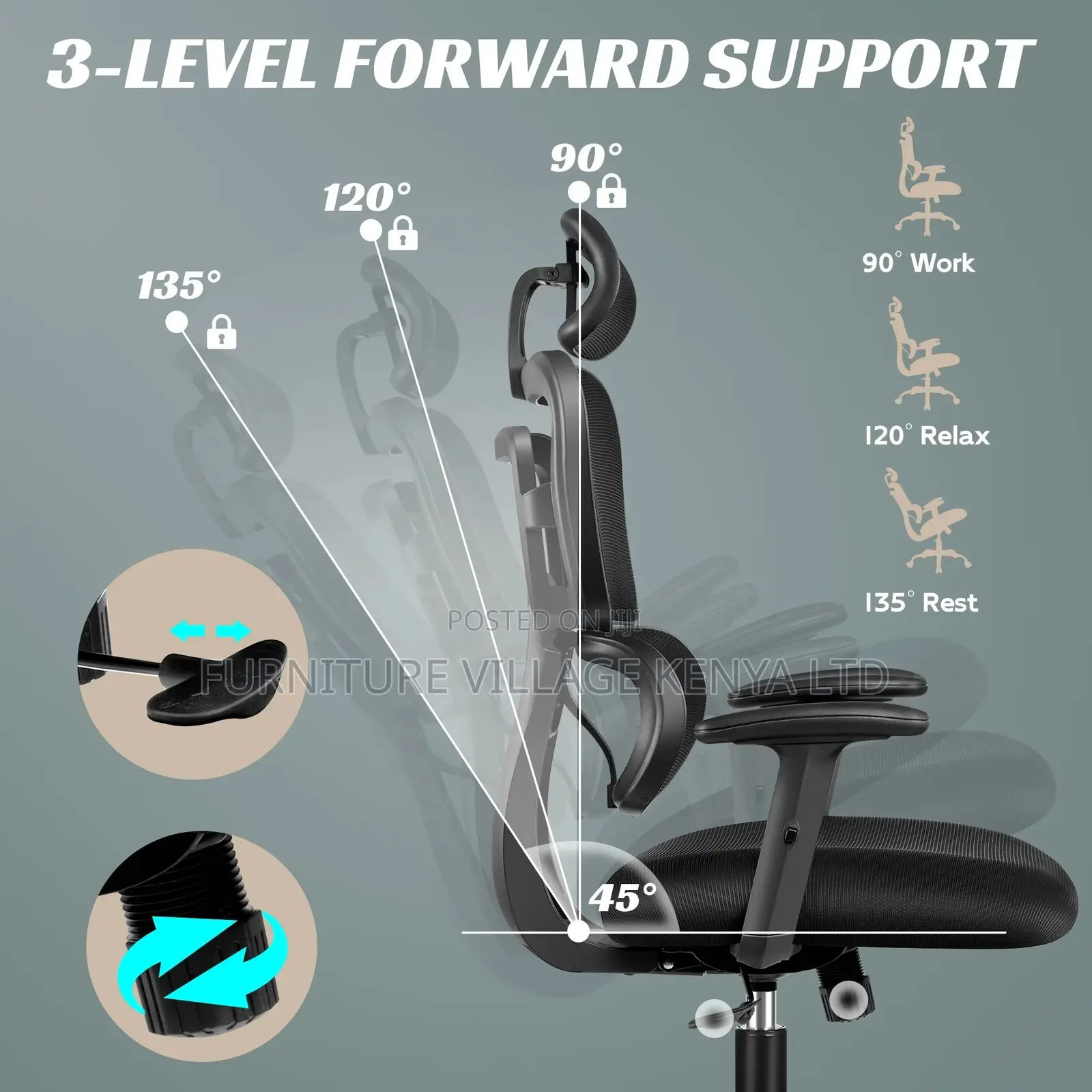 Office Chair; Black Orthopedic High- Back Office Chair