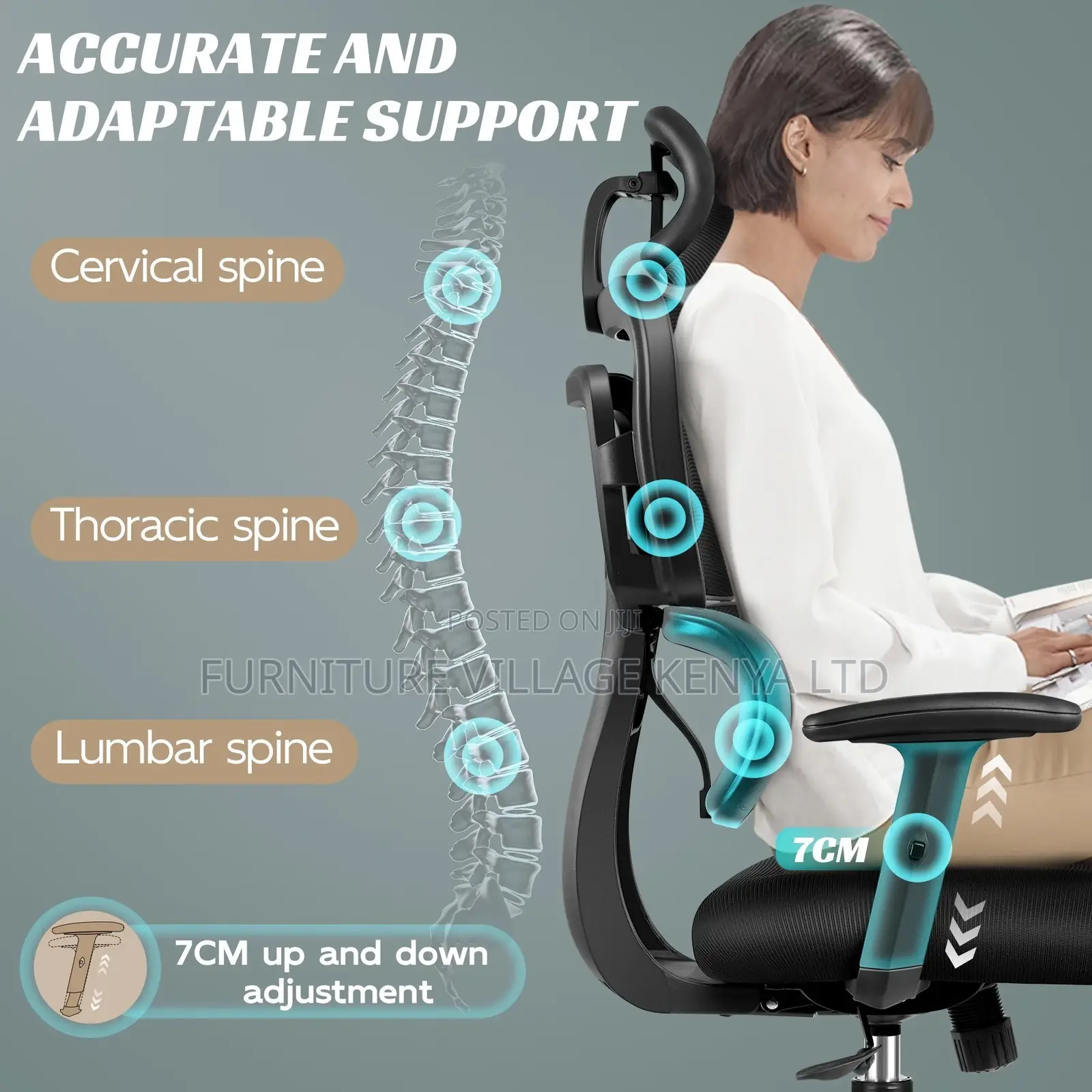 Office Chair; Black Orthopedic High- Back Office Chair